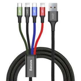 Baseus cable USB 4in1 cable, 2x Lightning / USB Type C / micro USB, nylon braided 3.5A 1.2m black